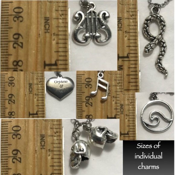 Orpheus & Eurydice Greek Mythology Handmade Necklace, Lyre, Music, Skulls, Heart - Picture 13 of 15